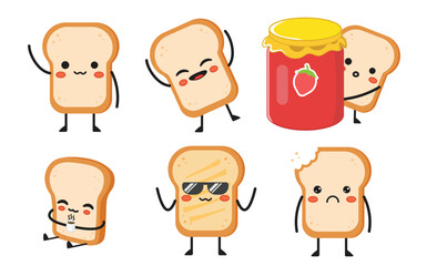 set of cute cartoon toast