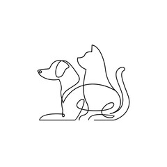 cat and dog line single logo icon design illustration template