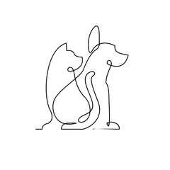 cat and dog line single logo icon design illustration template