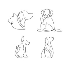 cat and dog line single SET COLLECTION logo icon design illustration template