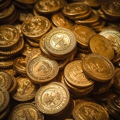 Prosperous Financial Abundance: Large Group of Coins Signifying Wealth and Prosperity