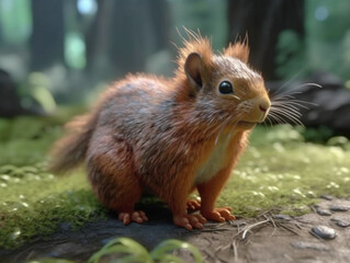 closeup on a fluffy and furry wild squirrel, Generative AI