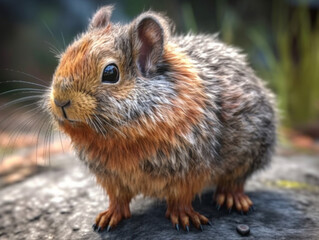 closeup on a fluffy and furry wild squirrel, Generative AI