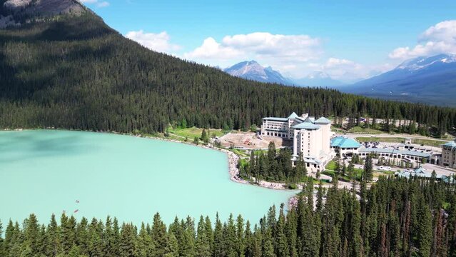 4K Drone Lake Louise and Fairmont Chateau in Banff National Park, AB, Canada