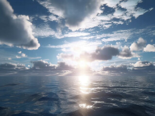 landscape of sunlight on mid ocean horizon, Generative AI
