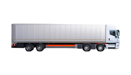 Long White truck container isolated on white background. Realistic white cargo truck on a white and transparent background