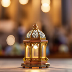 Islamic lantern with bokeh background and copy space, created with Generative Al technology
