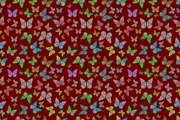 Seamless pattern with interesting doodles on colorfil background. Pano. Raster illustration.