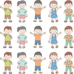 半袖の服を着た笑顔の子供たち　夏　全身