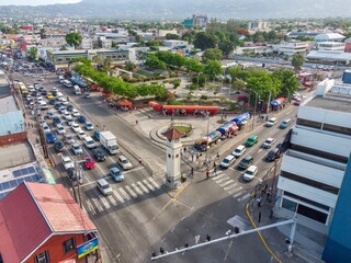 Aerial View of Caribbean City Center, Half Way Tree, St. Andrew Jamaica. - obrazy, fototapety, plakaty