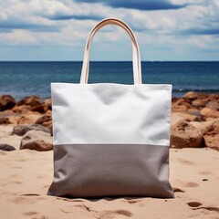 beach bag on the beach mock-up generative AI