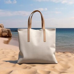 beach bag mock-up on the beach generative AI