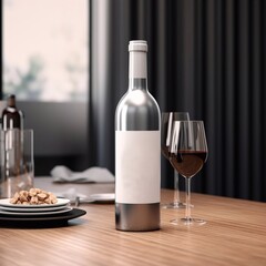 bottle of wine mock-up and glass generative AI