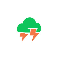 Cloud with thunder electric energy. Vector line icon black and white with green eco energy theme