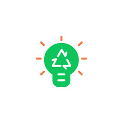 Lamp with cycle. Vector line icon black and white with green eco energy theme