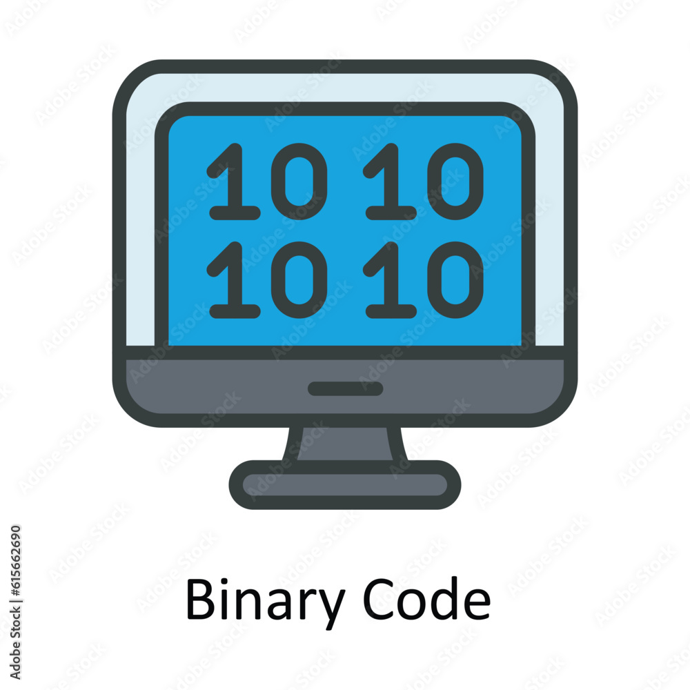 Poster binary code vector fill outline icon design illustration. cyber security symbol on white background 