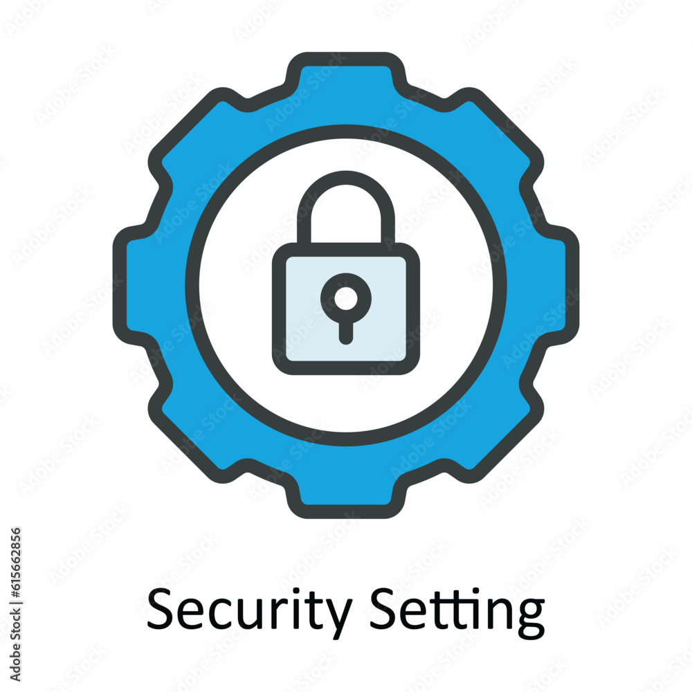 Poster security setting vector fill outline icon design illustration. cyber security symbol on white backgr