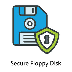 Secure Floppy Disk Vector Fill outline Icon Design illustration. Cyber security  Symbol on White background EPS 10 File