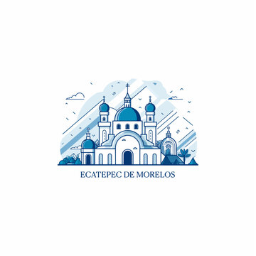 Mexico Ecatepec de Morelos modern city landscape skyline logo. Panorama vector thin line shape abstract town icon