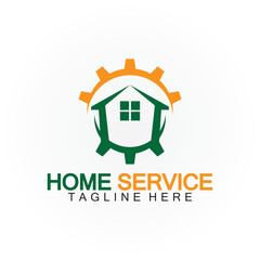 Home service logo, design concept gear and home, suitable for renovation, rebuild companies, and companies that provide home maintenance