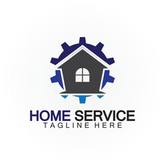 Home service logo, design concept gear and home, suitable for renovation, rebuild companies, and companies that provide home maintenance