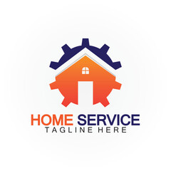 Home service logo, design concept gear and home, suitable for renovation, rebuild companies, and companies that provide home maintenance