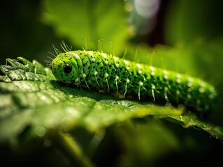 Vibrant Caterpillar on Leaf - AI Generated