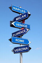 Concept image of a signpost with the most famous cities in Italy © Claudio Caridi