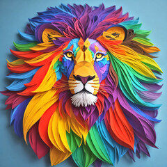Colorful portrait of a lion head, paper quilling art.