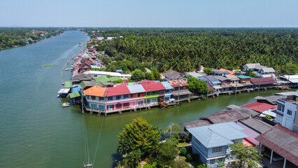 Top View of Bang Nok Kwaek Samut Songkhram Floating Market.