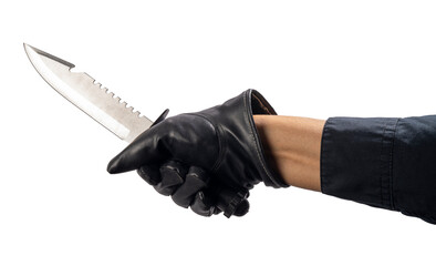 Close up Murderer or Criminal Hand holding a knife isolated on white background, Hand Holding knife on White Background With clipping path. - obrazy, fototapety, plakaty