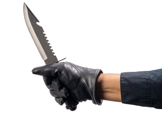 Close up Murderer or Criminal Hand holding a knife isolated on white background, Hand Holding knife...