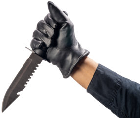 Close up Murderer or Criminal Hand holding a knife isolated on white background, Hand Holding knife on White Background PNG File.