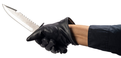 Close up Murderer or Criminal Hand holding a knife isolated on white background, Hand Holding knife...