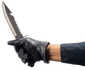 Close up Murderer or Criminal Hand holding a knife isolated on white background, Hand Holding knife on White Background PNG File..