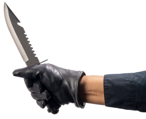 Close up Murderer or Criminal Hand holding a knife isolated on white background, Hand Holding knife on White Background PNG File..