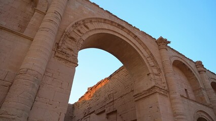 Ancient ruins of Hatra city, northern Iraq. Low angle shot