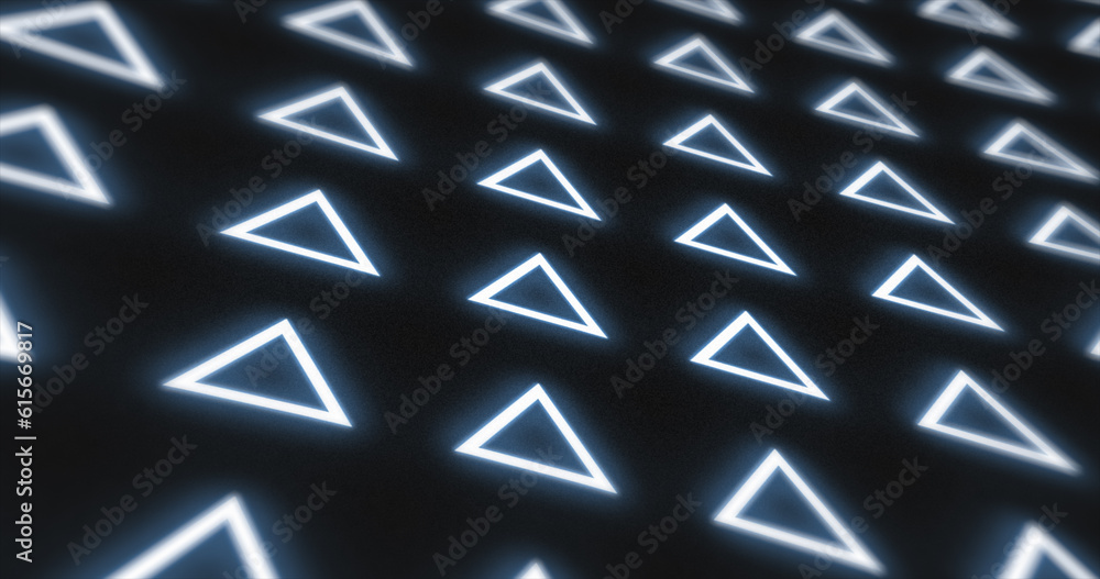 Poster abstract pattern of glowing geometric triangles loop futuristic hi-tech black background