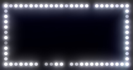 Obraz premium Abstract beauty frame of glowing white lights and light bulbs glowing bright magical energy on a black background