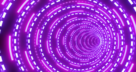 Abstract futuristic purple hi-tech tunnel from energy circles and magic lines background
