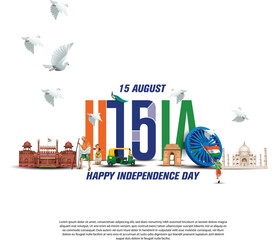 happy independence day India. 3d Ashoka chakra with Indian flag. vector illustration design
