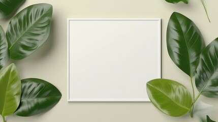 Tropical green leaf with monstera leaf decor  white frame,banner,card and artwork for minimalist style. Generative Ai