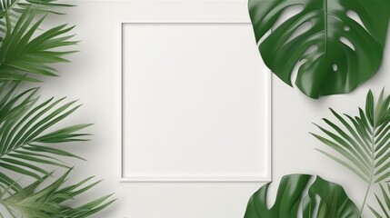Tropical green leaf with monstera leaf decor  white frame,banner,card and artwork for minimalist style. Generative Ai