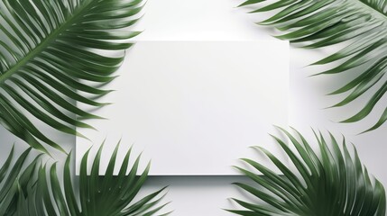 Palm leaf decor  white frame,banner,card and artwork for minimalist style. Generative Ai