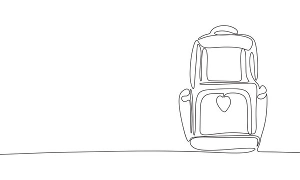 recommend clip art: School backpack continuous line drawing art. Abstract simple school banner. One line continuous outline isolated vector illustration.