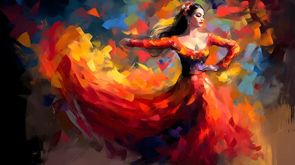 Poster Flamenco Spanish Dancers abstract art with vivid passionate colours, digital art, © Prasanth