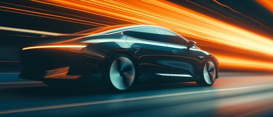 Obraz na płótnie Canvas Electric futuristic car illuminated on a dark background. Ecology concept. Generative AI
