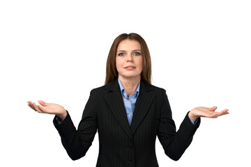 Helpless Businesswoman With Arms Open - Isolated