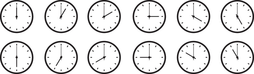 Set of clocks for every hour