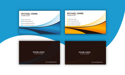 Creative business card design with technology double set card vector illustration blue orange colorful graphic.